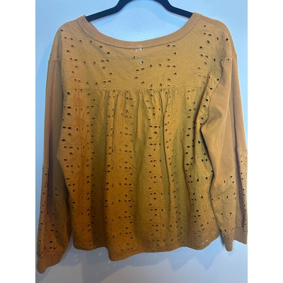Pilcro Anthropologie Yellow Golden Blouse with Cut-outs Lace Size Medium M - Picture 4 of 7